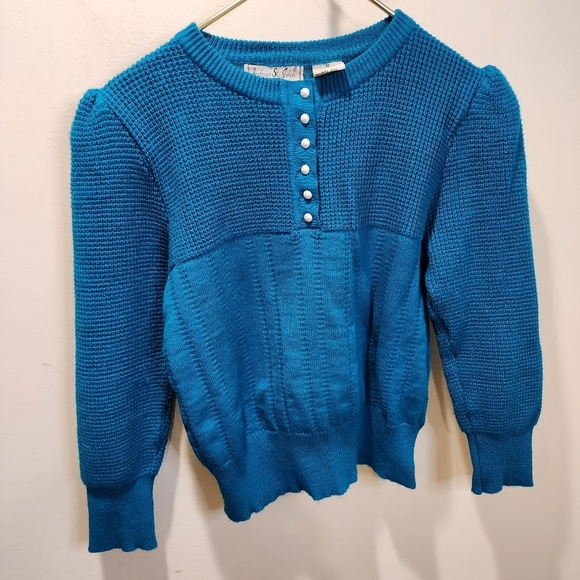 Andrew  St. JOHN vintage Teal 100% acrylic sweater size M - Picture 12 of 14